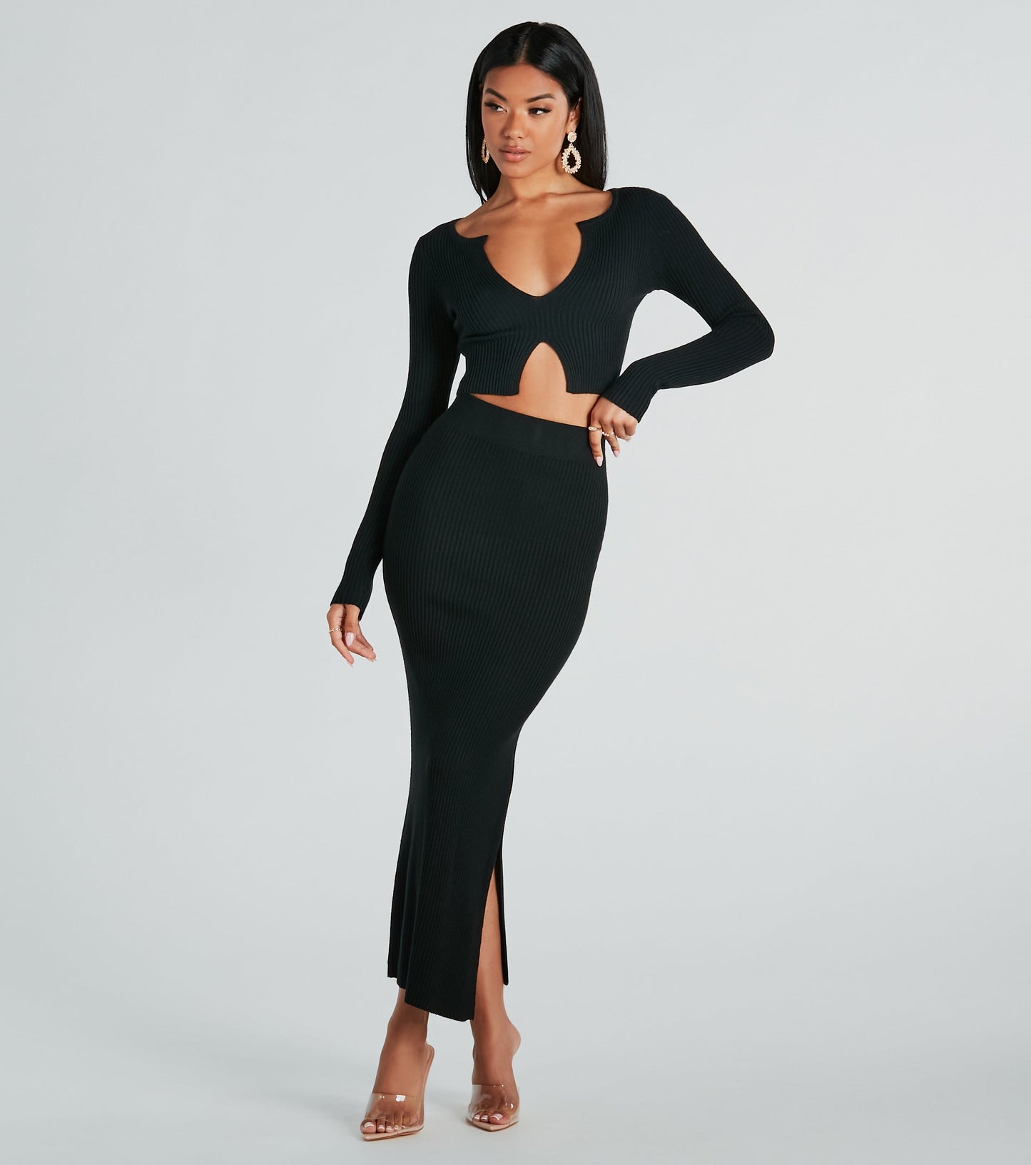Twice The Love Rib Knit Midi Skirt