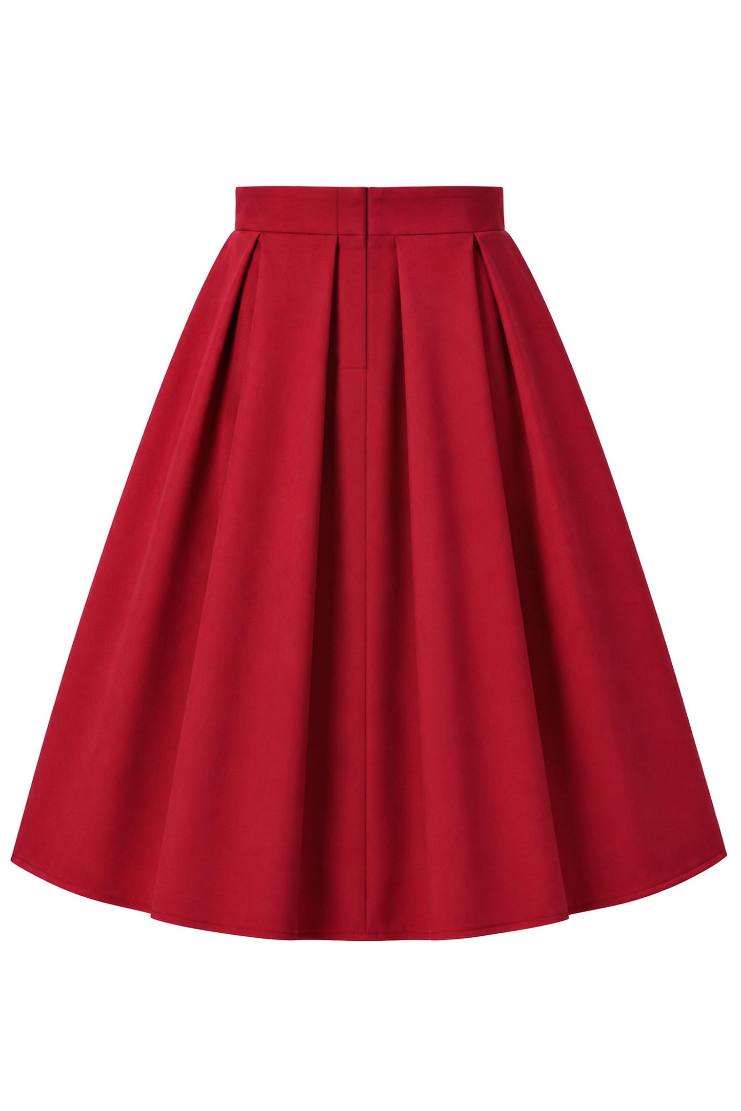 Aisley Red Plain Pleated Flared Skirt