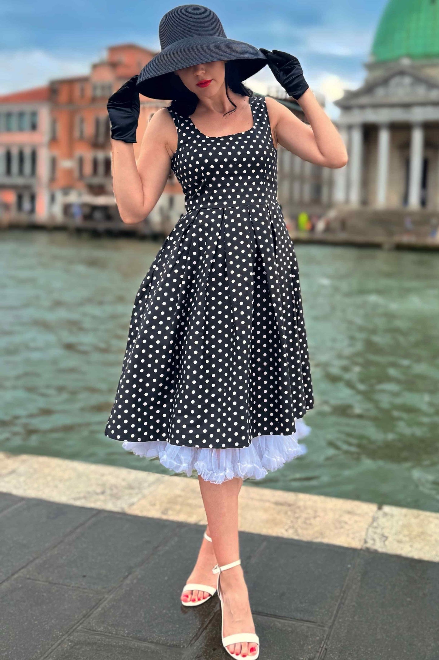 Amanda Black & White Polka Dot Swing Dress