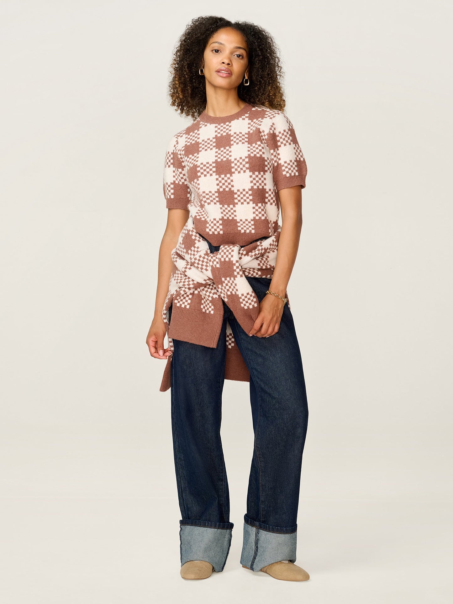 Lexi Weave Top in Brown and Cream