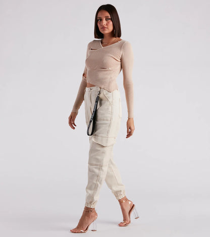Functional Style Denim Cargo Joggers