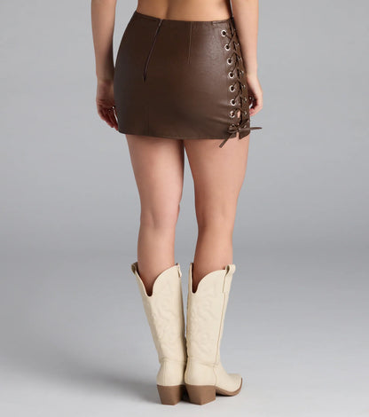 Life Of The Party Lace-Up Mini Skirt