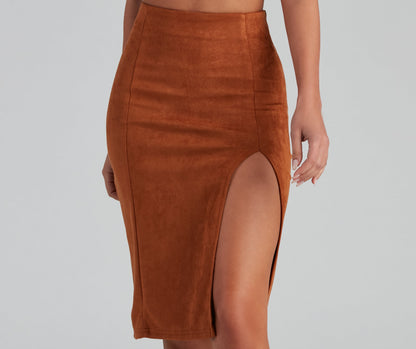 Slit Happens Faux Suede Midi Skirt
