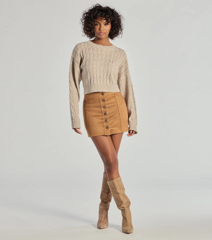Darling Details Button Down Faux Suede Mini Skirt