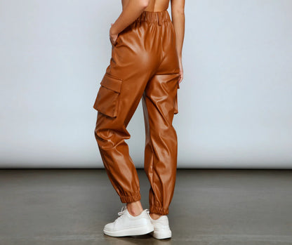Trendy-Chic Faux Leather Joggers