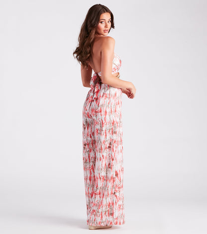 Feelin' Artsy Abstract Print Cutout Jumpsuit