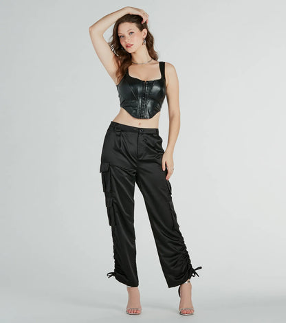 Trendy Babe Satin Cargo Pants