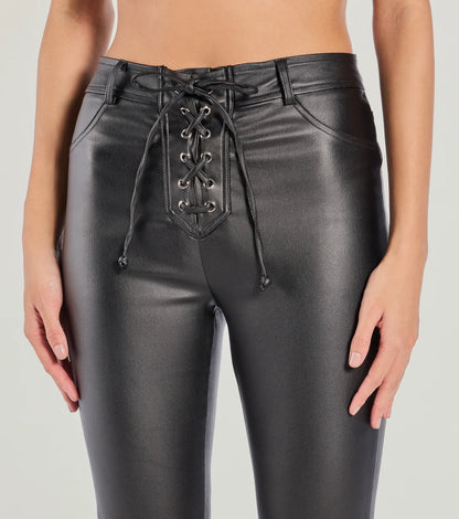 Ready For Sleek Lace-Up Flare Faux Leather Pants