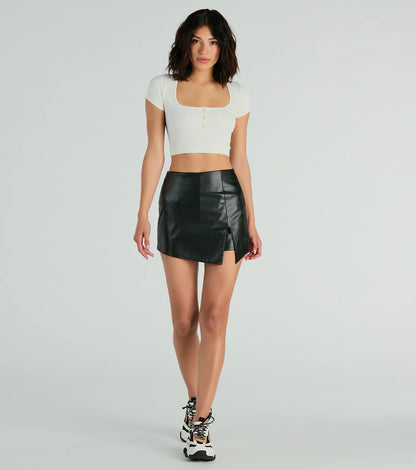 Born To Be Sleek High-Rise Slit Faux Leather Skort