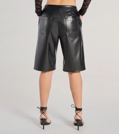 Sleek Edge High-Rise Faux Leather Jorts