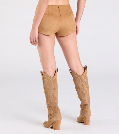 Sweet Beginnings Lace-Up Faux Suede Hot Shorts