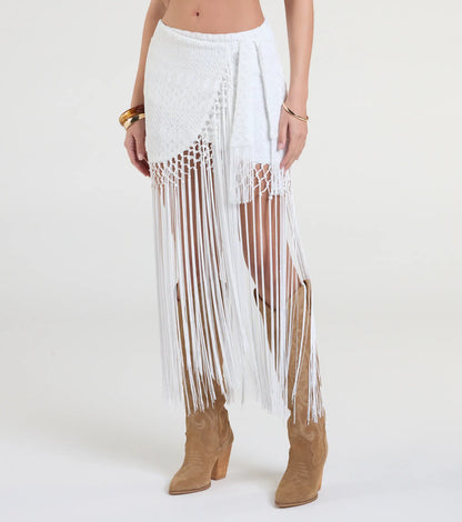 Iconic Getaway Tie-Waist Wrap Fringe Skirt