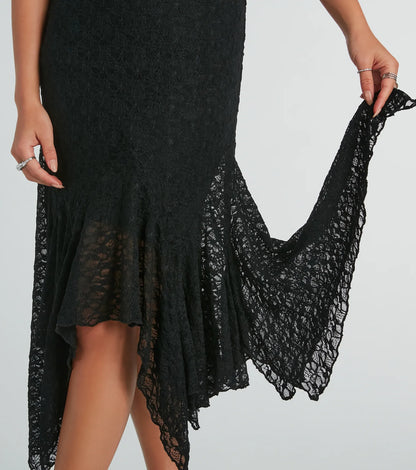 Romance Me High-Rise Hanky Lace Midi Skirt
