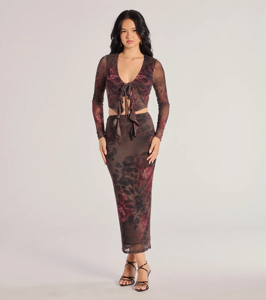 Wild Blossom Abstract Print Maxi Skirt
