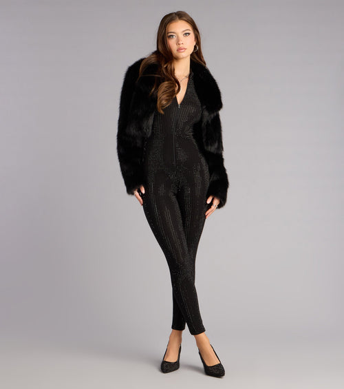 Shine On Rhinestone Zip-Up Jumpsuit