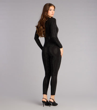 Shine On Rhinestone Zip-Up Jumpsuit