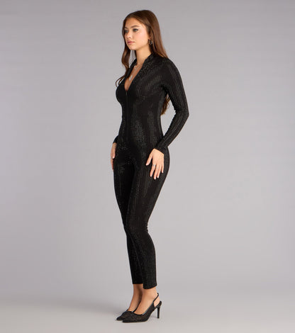 Shine On Rhinestone Zip-Up Jumpsuit