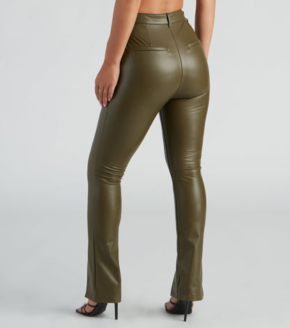 Edgy At Heart PU Front Slit Pants