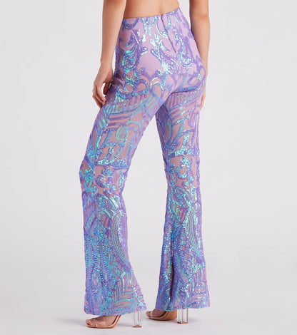 Glitzy Night Out Sequin Flare Pants