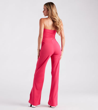 Steal The Show Strapless Crepe Bow Jumpsuit