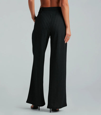 Work It High Rise Pinestripe Trouser Pants