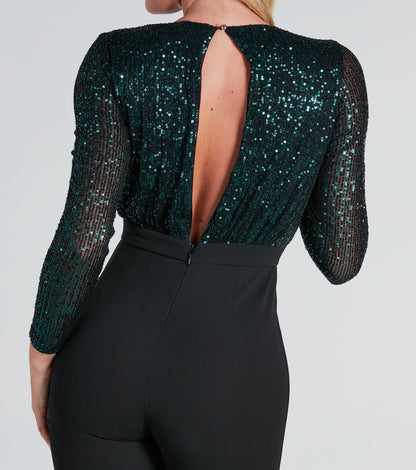 Ultimate Night Shine Sequin Plunge Neck Jumpsuit