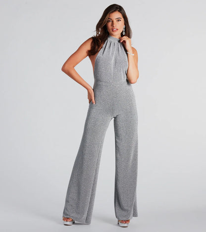 Spark Of Glamour Halter Backless Jumpsuit