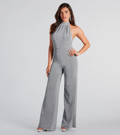 Spark Of Glamour Halter Backless Jumpsuit