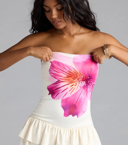 On Island Time Strapless Floral Romper