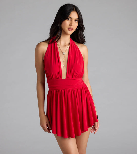 Bold Babe Halter Plunge Neck Romper