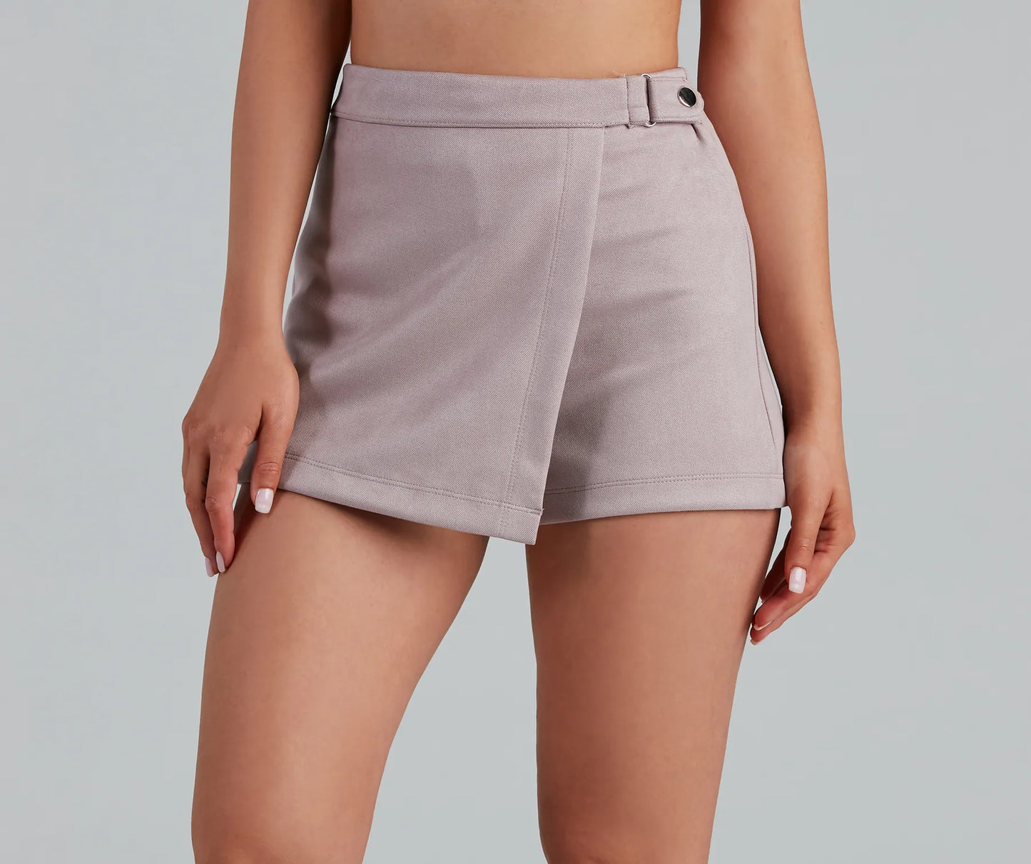 Running Late Side Snap Faux Suede Skort