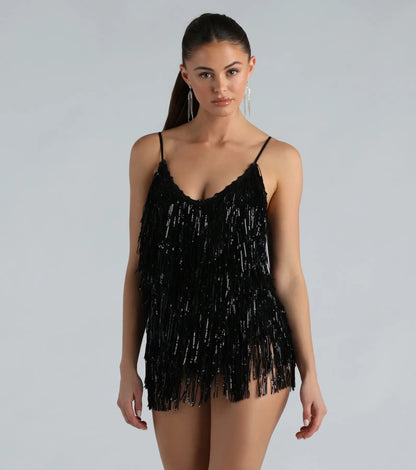 Spark Up The Glamour Sequin Fringe Romper