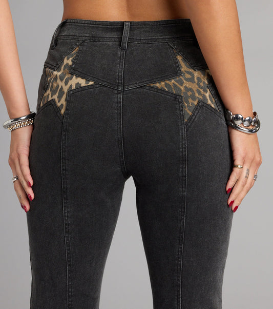 Wild Star Cheetah Mid-Rise Denim Jeans
