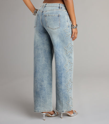 Starry Eyed Studded Wide Leg Denim Jeans