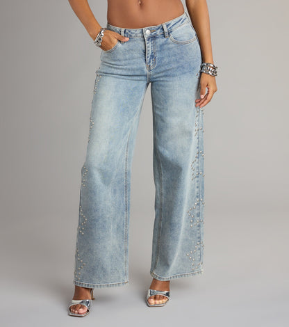 Starry Eyed Studded Wide Leg Denim Jeans