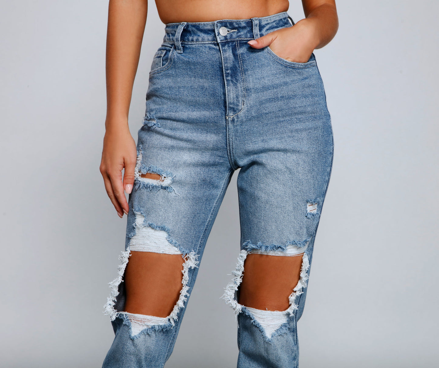 Rebel Chic High Rise Destructed Mom Jeans