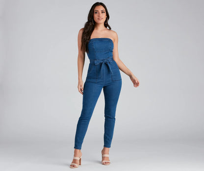 Retro Style Moves Denim Catsuit