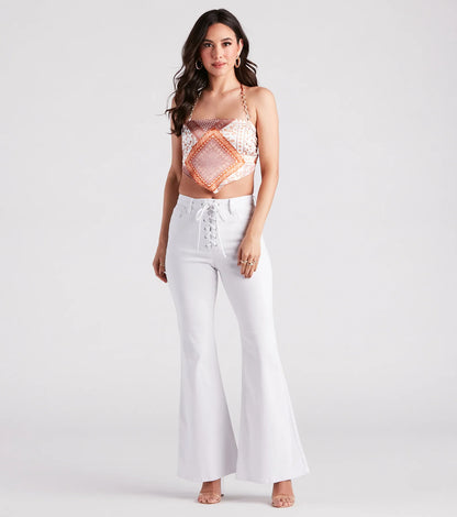Bri High-Rise Lace-Up Flare Jeans By Windsor Denim