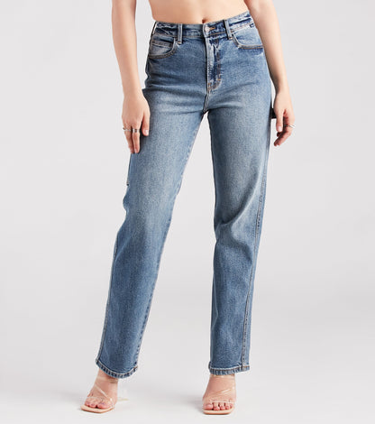 Hit The Jackpot Mid-Rise Straight-Leg Denim Jeans