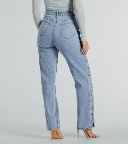 Trendy Business High-Rise Lace-Up Denim Jeans