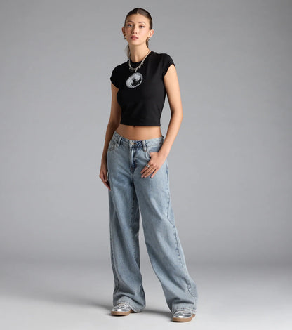 On Trend Mid-Rise Wide-Leg Denim Jeans