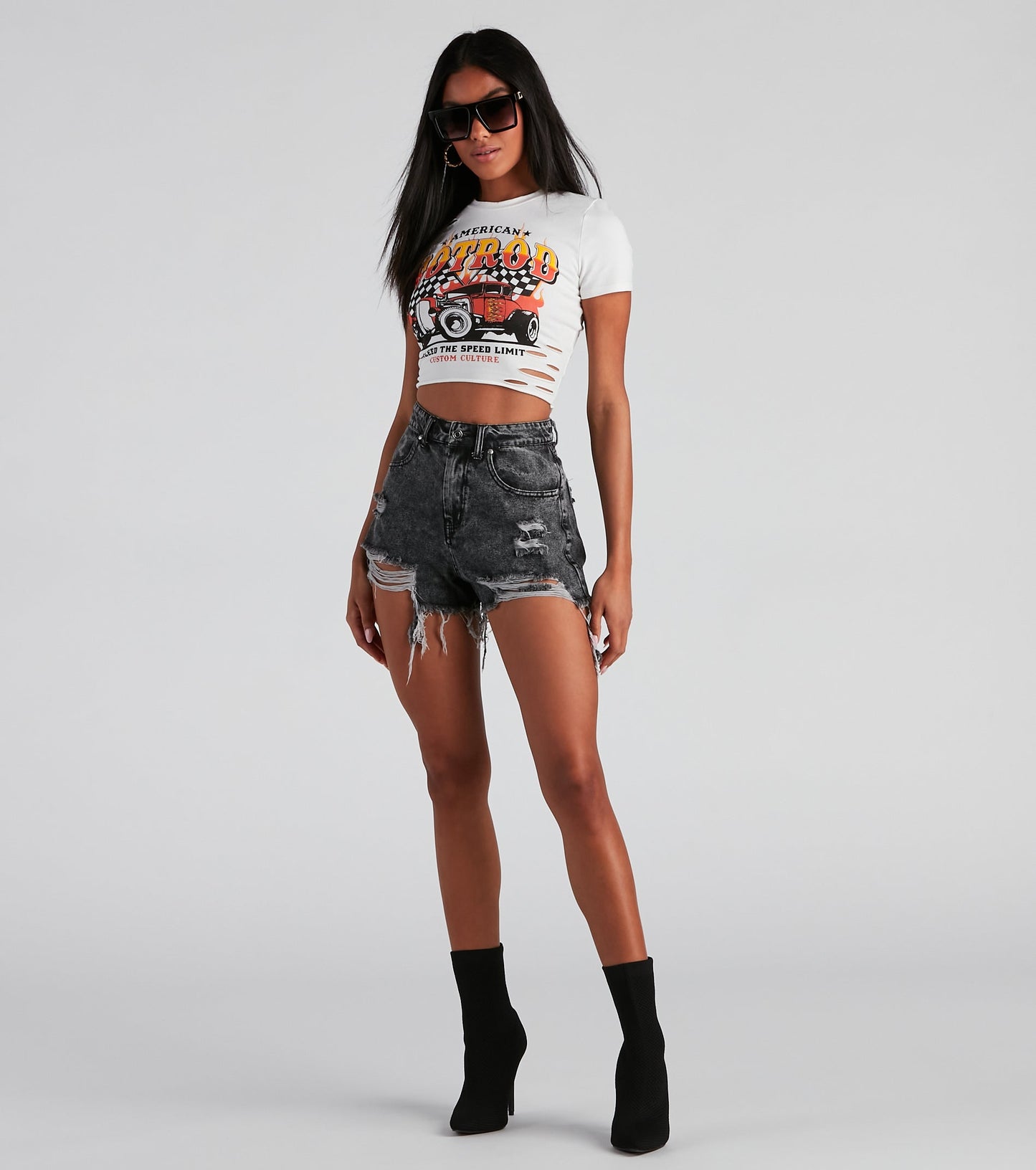 High Waist Acid Wash Shorts