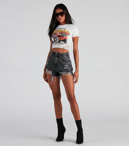 High Waist Acid Wash Shorts