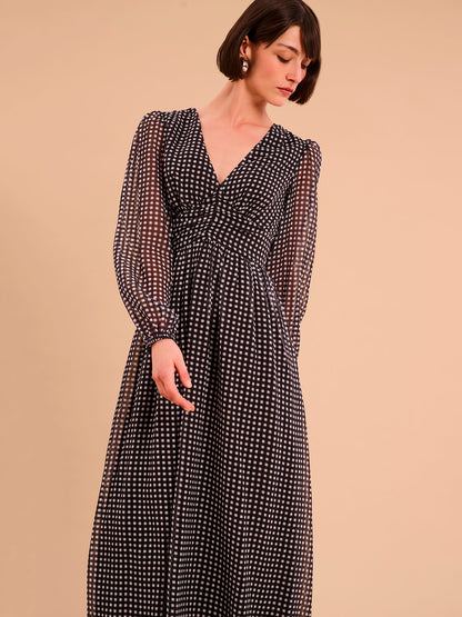 Gabriella Dress in Mono Gingham Print