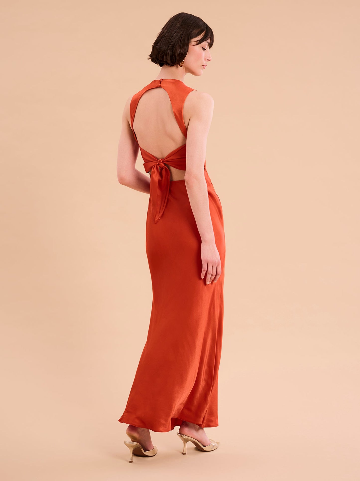 Nova Tie Back Dress in Burnt Orange