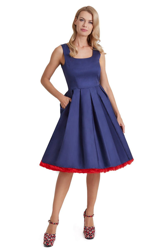 Lola Stylish 50's Retro Swing Dress With Pockets in Plain Navy