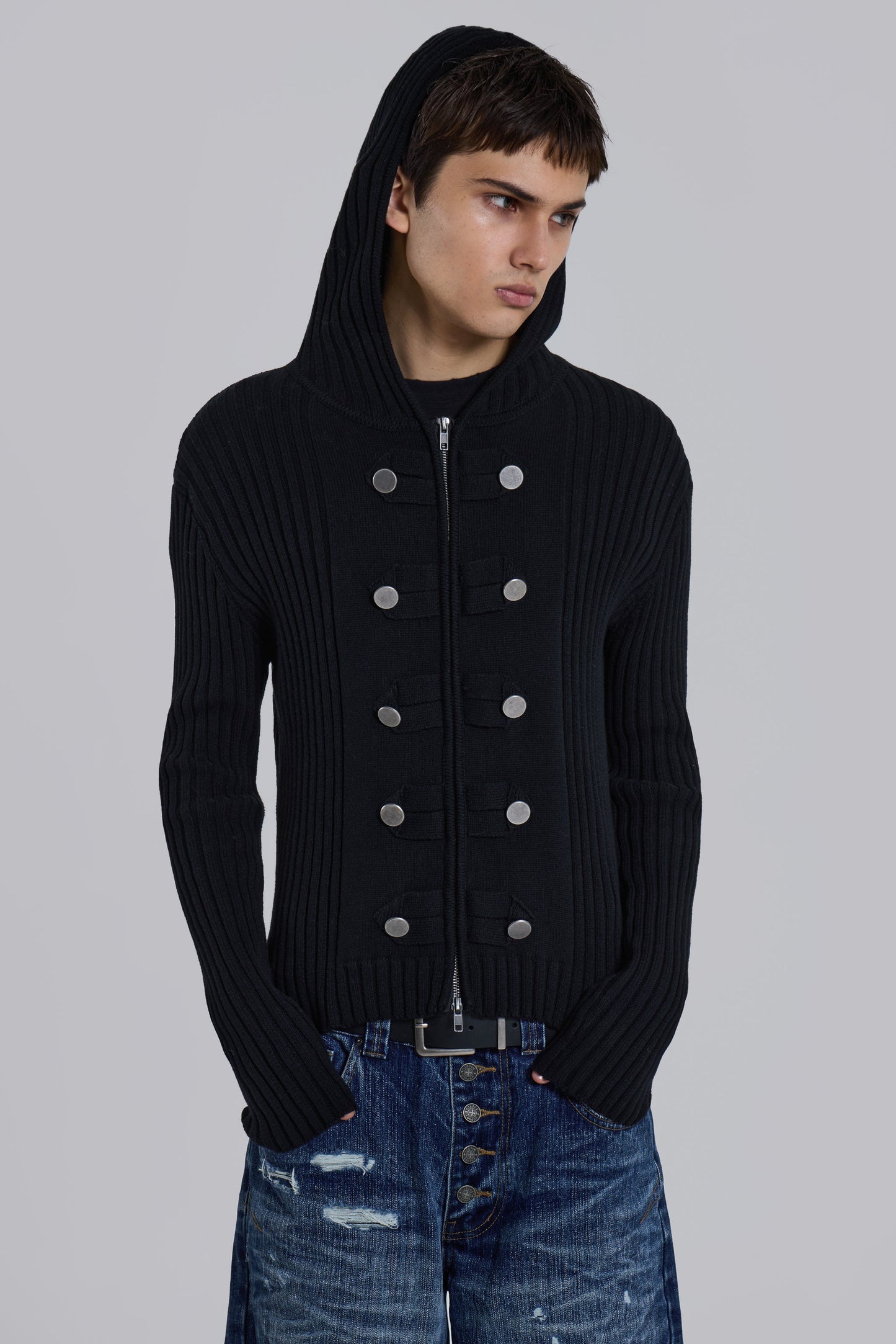 Hooded Military Knit Jumper