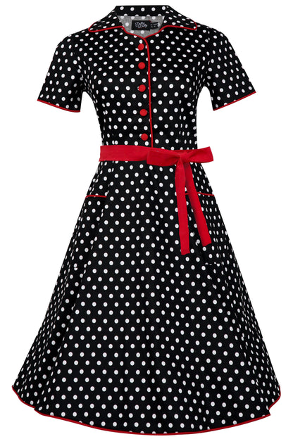Penelope 50's Rockabilly Polka Dot Shirt Dress in Black
