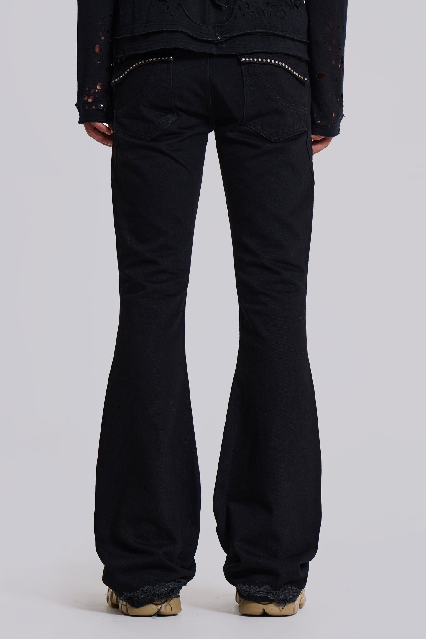 Jet Black Studded Drift Bootcut Jeans