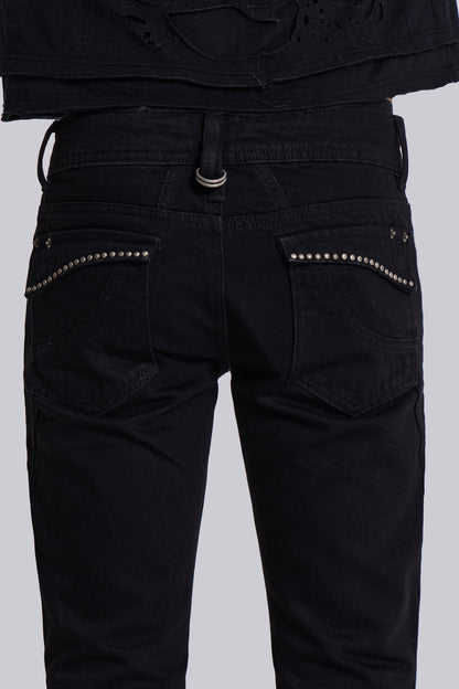 Jet Black Studded Drift Bootcut Jeans